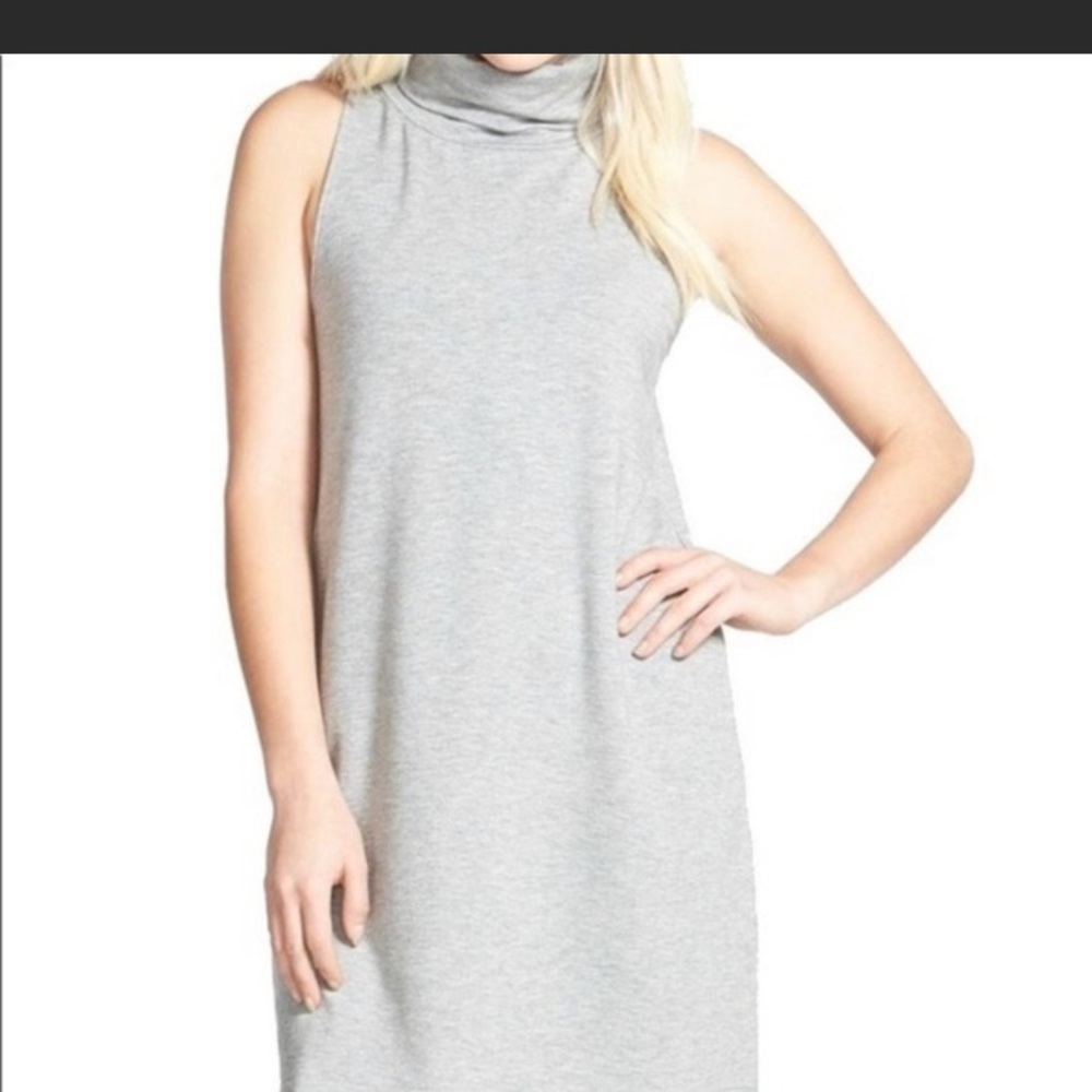LEITH Gray Knit Sleeveless Turtleneck Dress SMALL